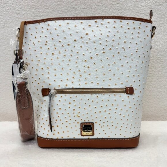 DOONEY & BOURKE Hobo Handbag in Bone Italian Leather Ostrich NEW - Picture 2 of 12